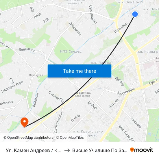 Ул. Камен Андреев / Kamen Andreev St. (1977) to Висше Училище По Застраховане И Финанси map