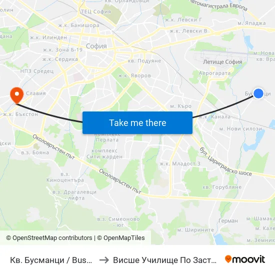 Кв. Бусманци / Busmantsi Qr. (0815) to Висше Училище По Застраховане И Финанси map