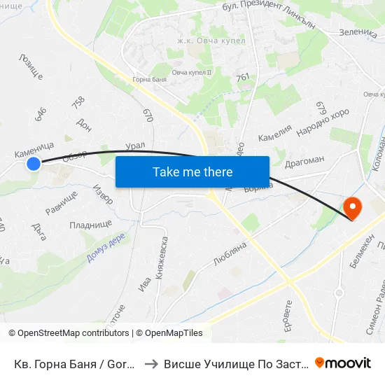 Кв. Горна Баня / Gorna Banya Qr. (0829) to Висше Училище По Застраховане И Финанси map