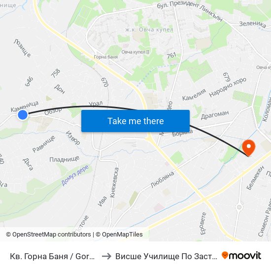 Кв. Горна Баня / Gorna Banya Qr. (2709) to Висше Училище По Застраховане И Финанси map