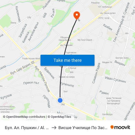 Бул. Ал. Пушкин / Al. Pushkin Blvd. (0277) to Висше Училище По Застраховане И Финанси map