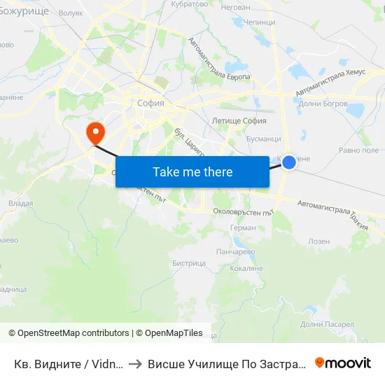 Кв. Видните / Vidnite Qr. (0820) to Висше Училище По Застраховане И Финанси map
