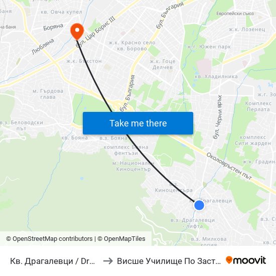 Кв. Драгалевци / Dragalevtsi Qr. (0835) to Висше Училище По Застраховане И Финанси map