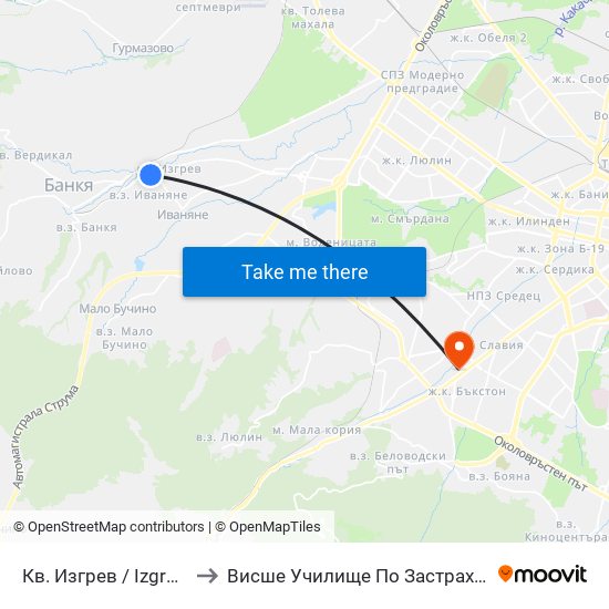 Кв. Изгрев / Izgrev Qr. (0843) to Висше Училище По Застраховане И Финанси map