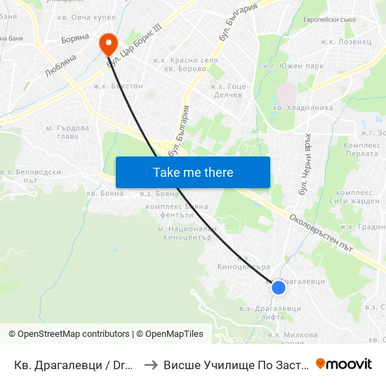 Кв. Драгалевци / Dragalevtsi Qr. (0836) to Висше Училище По Застраховане И Финанси map