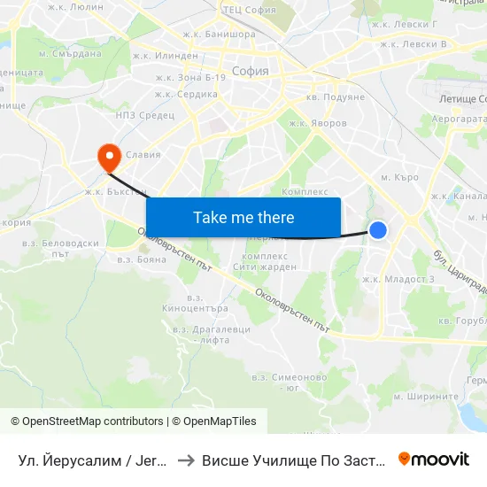 Ⓜ️ Ул. Йерусалим / Jerusalem St. (2471) to Висше Училище По Застраховане И Финанси map