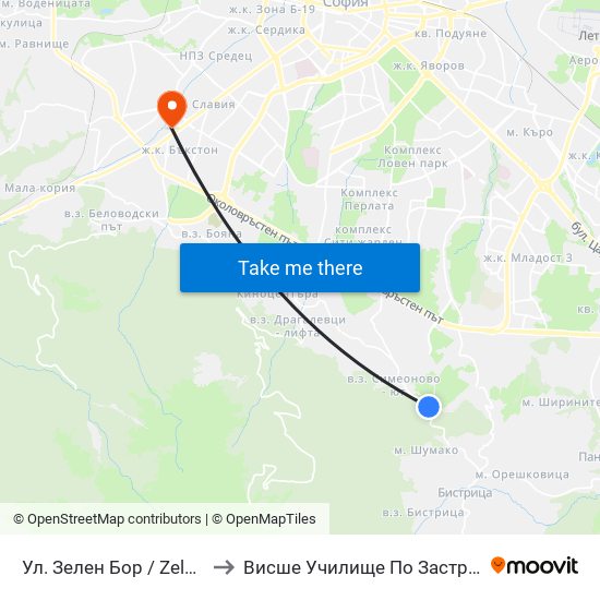 Ул. Зелен Бор / Zelen Bor St. (0259) to Висше Училище По Застраховане И Финанси map
