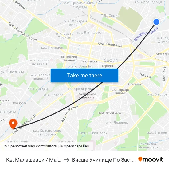Кв. Малашевци / Malashevtsi Qr. (0863) to Висше Училище По Застраховане И Финанси map