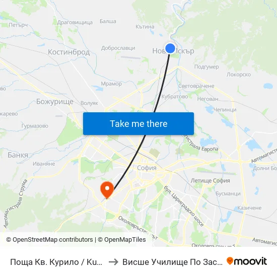 Поща Кв. Курило / Kurilo Post Office (1408) to Висше Училище По Застраховане И Финанси map