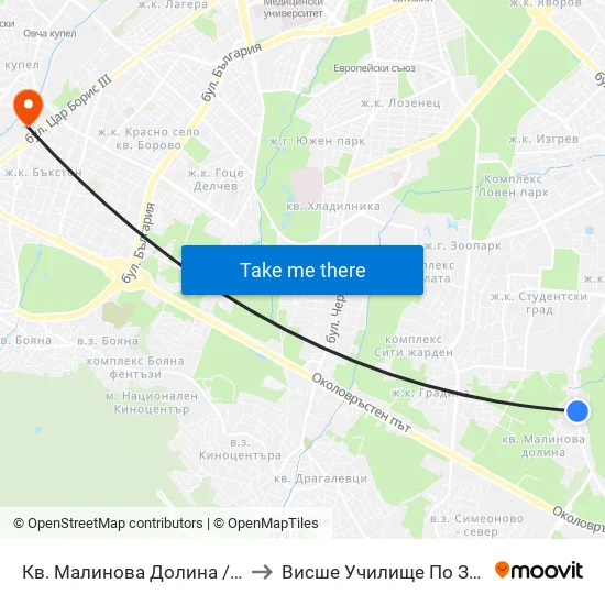 Кв. Малинова Долина / Malinova Dolina Qr. (0423) to Висше Училище По Застраховане И Финанси map