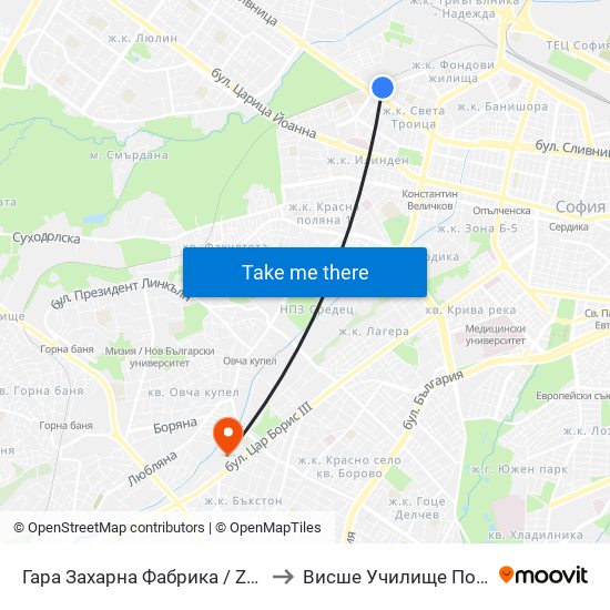 Гара Захарна Фабрика / Zaharna Fabrika Train Station (0452) to Висше Училище По Застраховане И Финанси map