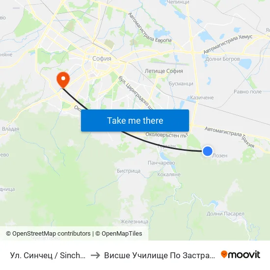 Ул. Синчец / Sinchets St. (2173) to Висше Училище По Застраховане И Финанси map