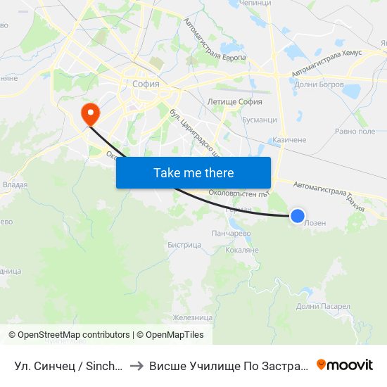 Ул. Синчец / Sinchets St. (2172) to Висше Училище По Застраховане И Финанси map