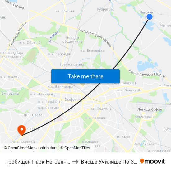 Гробищен Парк Негован / Negovan Cemetery (0508) to Висше Училище По Застраховане И Финанси map