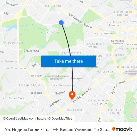 Ул. Индира Ганди / Indira Gandhi St. (1961) to Висше Училище По Застраховане И Финанси map