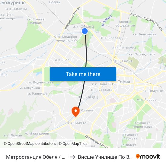 Метростанция Обеля / Obelya Metro Station (6240) to Висше Училище По Застраховане И Финанси map