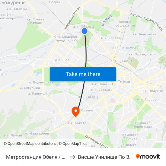 Метростанция Обеля / Obelya Metro Station (6241) to Висше Училище По Застраховане И Финанси map