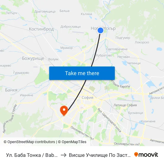 👋 Ул. Баба Тонка / Baba Tonka St. (1832) to Висше Училище По Застраховане И Финанси map