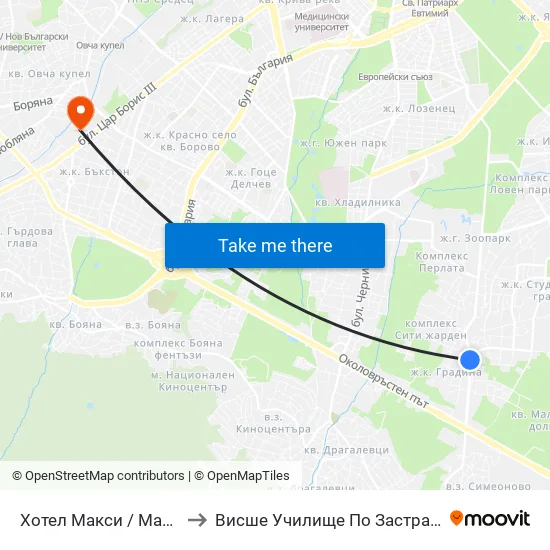 Хотел Макси / Maxi Hotel (2320) to Висше Училище По Застраховане И Финанси map