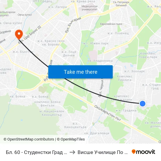 Бл. 60, Студенстки Град / Bl. 60, Students' Town (2508) to Висше Училище По Застраховане И Финанси map