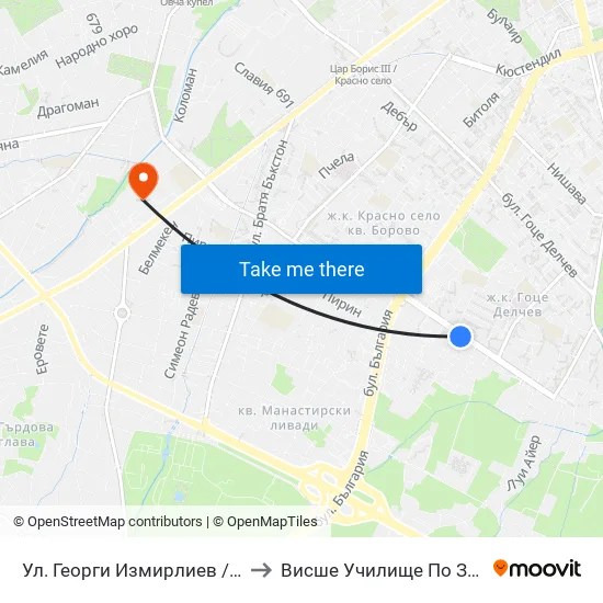 Ул. Георги Измирлиев / Georgi Izmirliev St. (6276) to Висше Училище По Застраховане И Финанси map