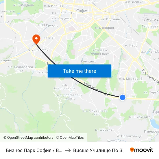 Бизнес Парк София / Business Park Sofia (2625) to Висше Училище По Застраховане И Финанси map