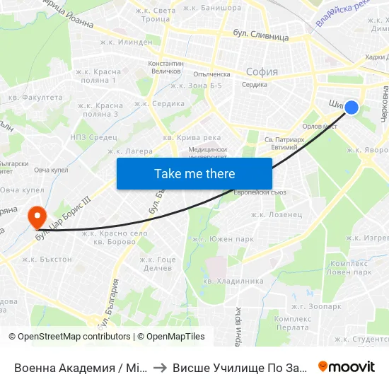 Военна Академия / Military Academy (0442) to Висше Училище По Застраховане И Финанси map