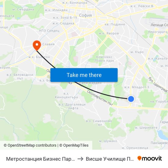 Метростанция Бизнес Парк / Business Park Metro Station (2373) to Висше Училище По Застраховане И Финанси map