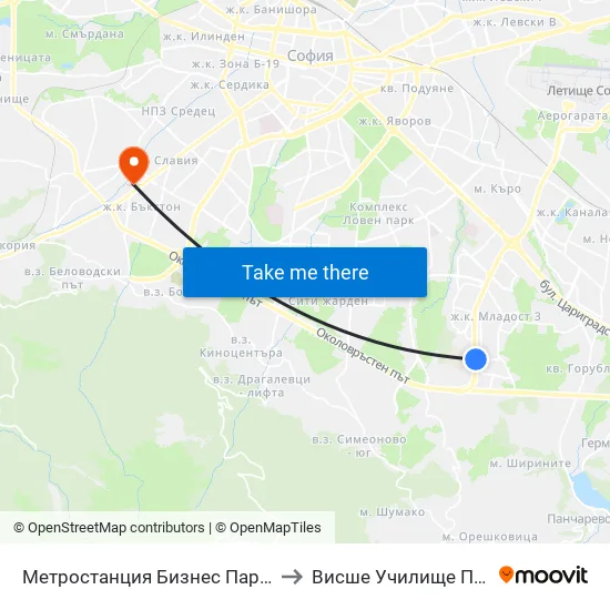 Ⓜ️ Метростанция Бизнес Парк / Business Park Metro Station (2373) to Висше Училище По Застраховане И Финанси map