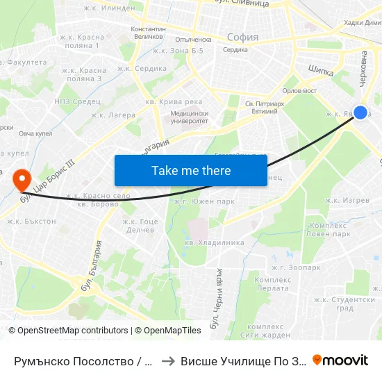 Румънско Посолство / Embassy Of Romania (1491) to Висше Училище По Застраховане И Финанси map