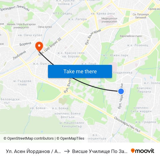 Ул. Асен Йорданов / Asen Yordanov St. (0783) to Висше Училище По Застраховане И Финанси map