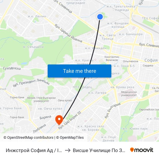 Инжстрой София Ад / Inzhstroy Sofia Jsc (0756) to Висше Училище По Застраховане И Финанси map