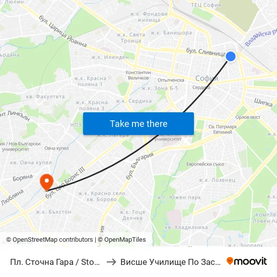 Пл. Сточна Гара / Stochna Gara Sq. (1321) to Висше Училище По Застраховане И Финанси map