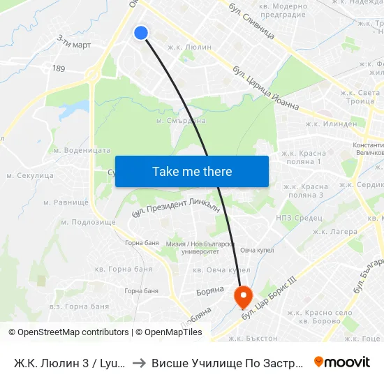 Ж.К. Люлин 3 / Lyulin 3 Qr. (0653) to Висше Училище По Застраховане И Финанси map