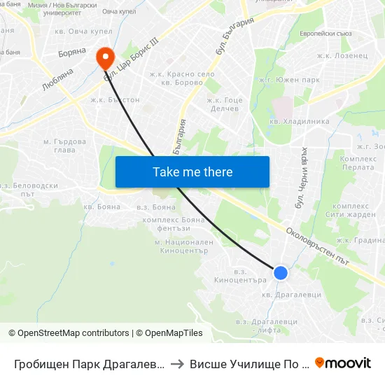 Гробищен Парк Драгалевци / Dragalevtsi Cemetery (6694) to Висше Училище По Застраховане И Финанси map