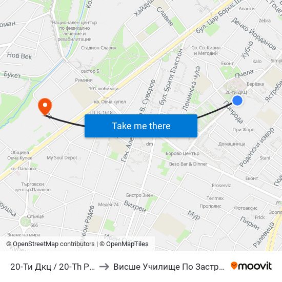 20-Ти Дкц / 20-Th Polyclinic (0016) to Висше Училище По Застраховане И Финанси map