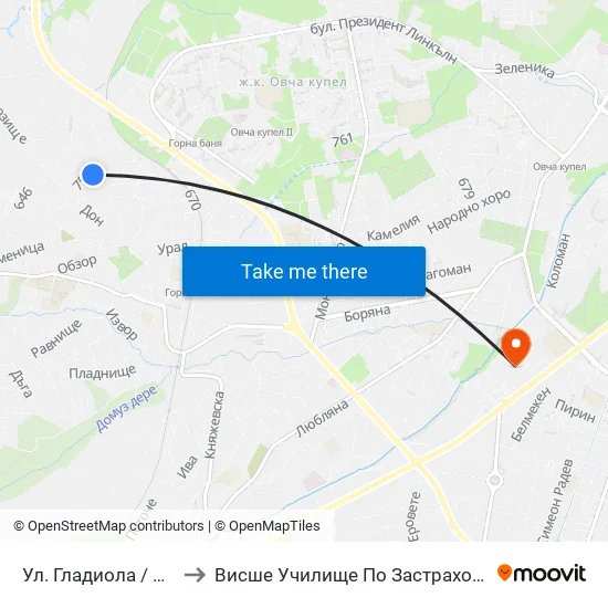 Ул. Гладиола / Gladiola St. to Висше Училище По Застраховане И Финанси map