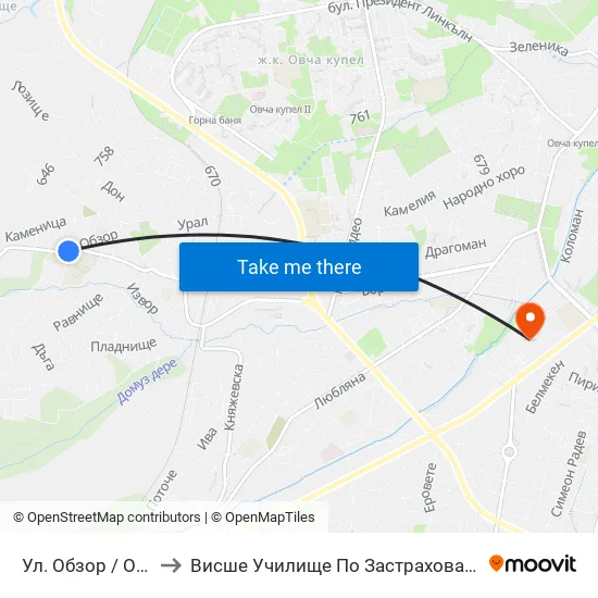 Ул. Обзор / Obzor St. to Висше Училище По Застраховане И Финанси map