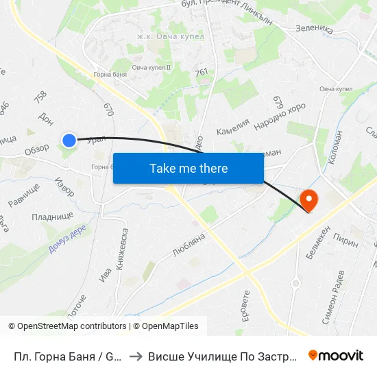 Пл. Горна Баня / Gorna Banya Sq. to Висше Училище По Застраховане И Финанси map