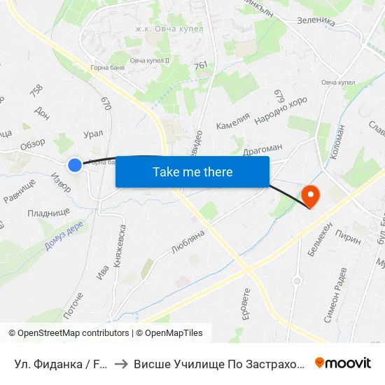 Ул. Фиданка / Fidanka St. to Висше Училище По Застраховане И Финанси map