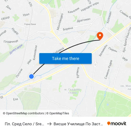 Пл. Сред Село / Sred Selo Sq. (2847) to Висше Училище По Застраховане И Финанси map