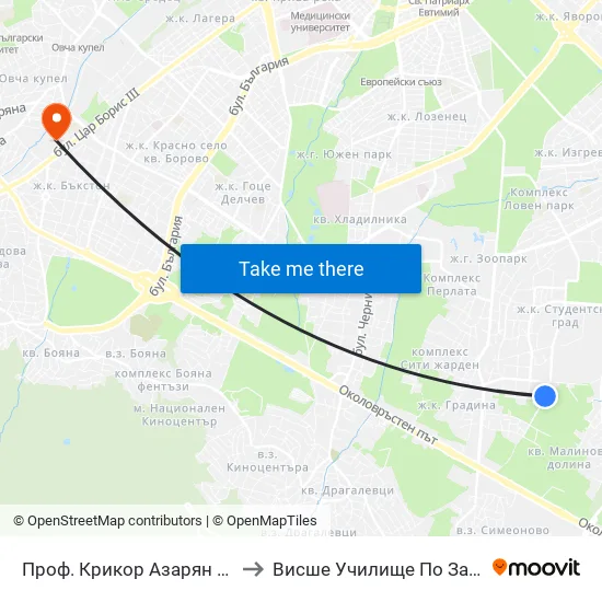 Проф. Крикор Азарян / Prof. Krikor Azaryan St. to Висше Училище По Застраховане И Финанси map