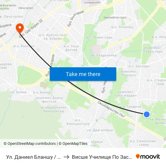 Ул. Проф. Боян Боянов / Prof. Boyan Boyanov St. to Висше Училище По Застраховане И Финанси map