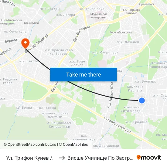 Ул. Трифон Кунев / Trifon Kunev St. to Висше Училище По Застраховане И Финанси map