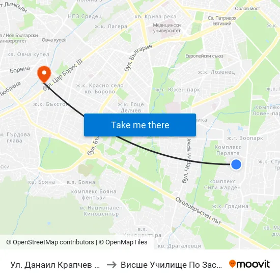 Ул. Данаил Крапчев / Danail Krapchev St. to Висше Училище По Застраховане И Финанси map