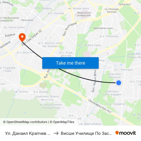 Ул. Данаил Крапчев / Danail Krapchev St. to Висше Училище По Застраховане И Финанси map