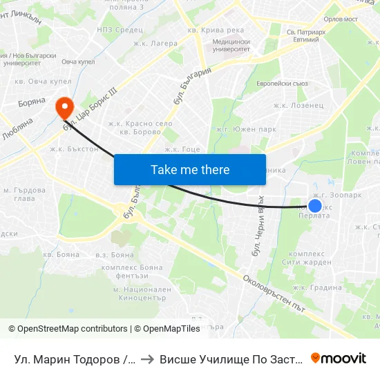 Ул. Марин Тодоров / Marin Todorov St. to Висше Училище По Застраховане И Финанси map