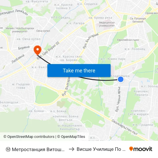 Ⓜ️ Метростанция Витоша / Vitosha Metro Station (0911) to Висше Училище По Застраховане И Финанси map