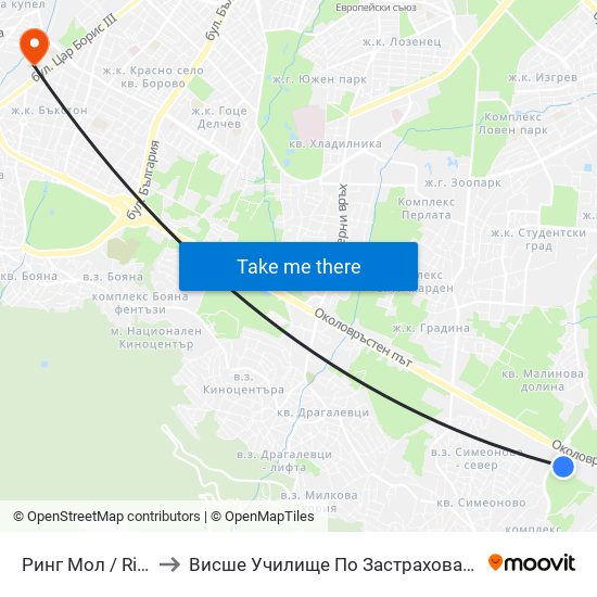 Ринг Мол / Ring Mall to Висше Училище По Застраховане И Финанси map