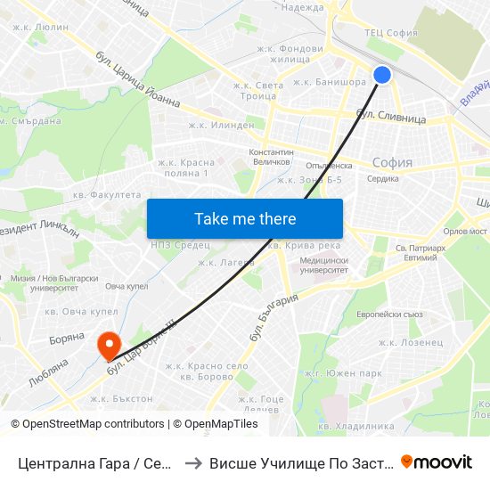 Централна Гара / Central Railway Station to Висше Училище По Застраховане И Финанси map